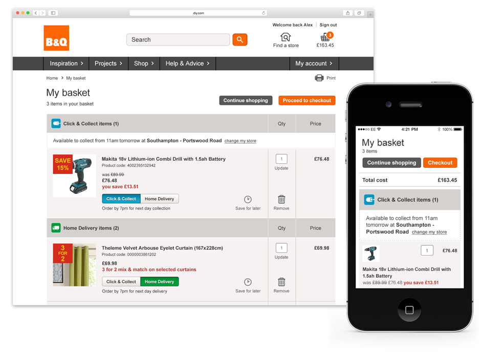 B&Q responsive checkout screens