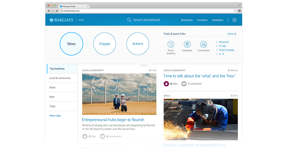 Barclays Now desktop hub concept