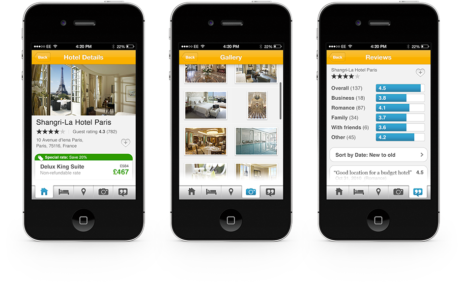 iOS hotel details screens